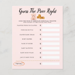 Lámina Teddy Bear Baby Shower Pink Game Adivina El Precio