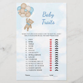 Lámina Teddy Bear Baby Traits Game