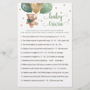 Lámina Teddy Bear Baby Trivia Game Baby Shower