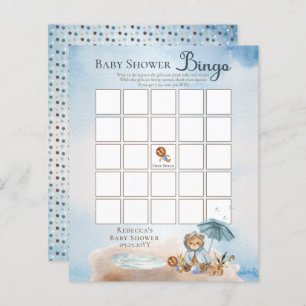 Lámina Teddy Bear Bearly Wait Boy Baby Shower Bingo Invi