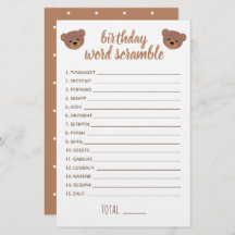 Teddy Bear Bebé Cumpleaños Palabra Scrambe Juego