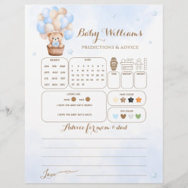 Lámina Teddy Bear Blue Balloon Baby Boy Guidance Game