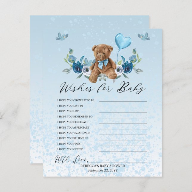 Lámina Teddy Bear Blue Balloon Wiers para la caza del beb (Anverso / Reverso)