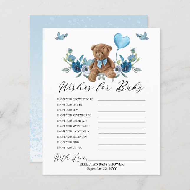 Lámina Teddy Bear Blue Balloon Wiers para la caza del beb (Anverso / Reverso)