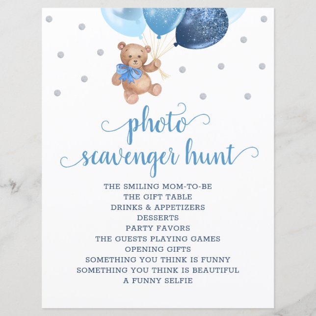 Lámina Teddy Bear Blue Balloons Foto Juego De Caza De Sca (Anverso)