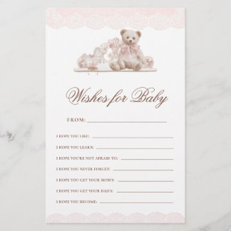 Lámina Teddy Bear Bow Wishes For Baby Advice Game Card