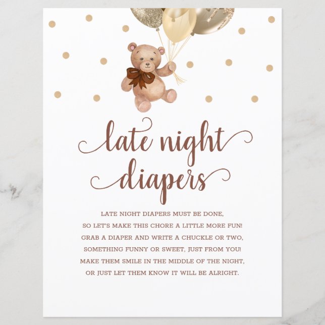 Lámina Teddy Bear Brown Y Gold Late Night Diapers Game (Anverso)