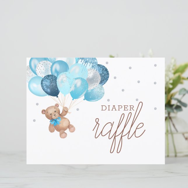 Lámina Teddy Bear Diaper Raffle Game Rótulo Baby Shower (Anverso de pie)