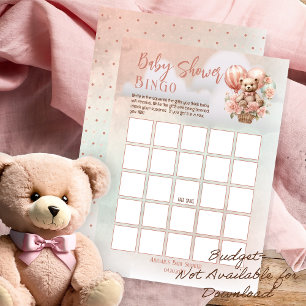 Lámina Teddy Bear Globos Chica Rosa Baby Shower Bingo