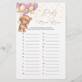 Lámina Teddy Bear Globos rosados Nombra Raza