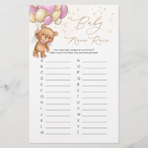 Lámina Teddy Bear Globos rosados Nombra Raza