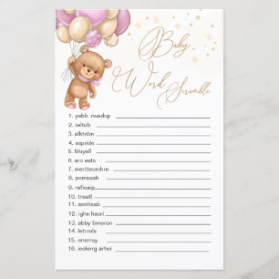 Lámina Teddy Bear Globos rosados Palabra Juego de Cramble