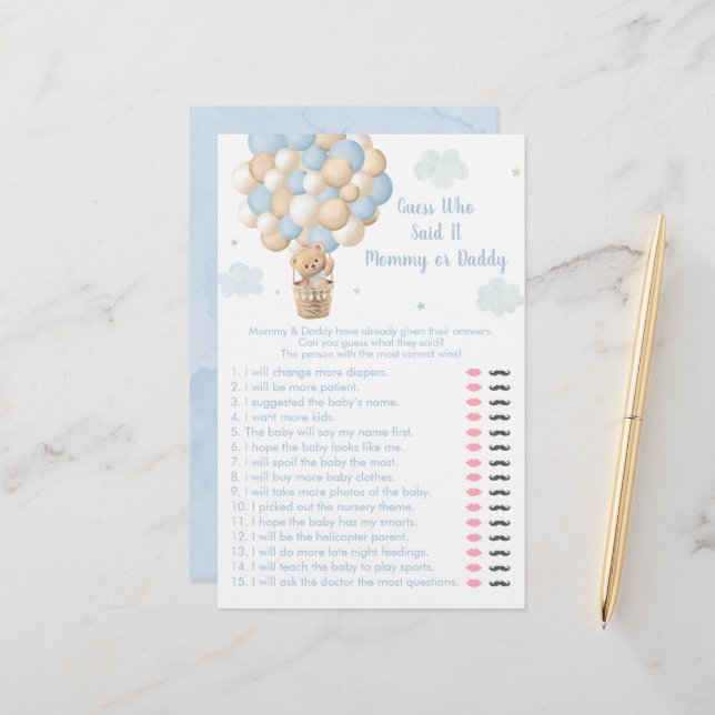 Lámina Teddy Bear Hot Air Balloon Adivina Quién Dijo El J (Anverso/Reverso In Situ)