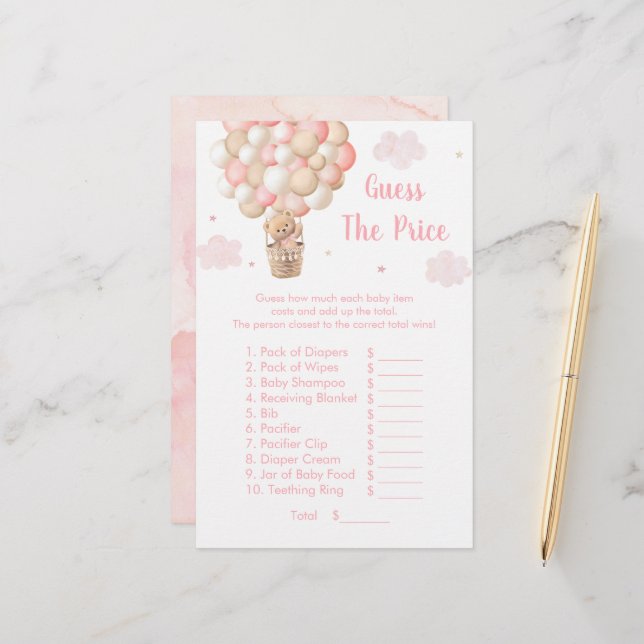 Lámina Teddy Bear Hot Air Balloon Guess The Price Game (Anverso/Reverso In Situ)