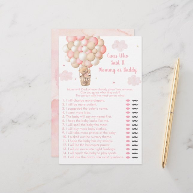 Lámina Teddy Bear Hot Air Balloon Guess Who Said It Game (Anverso/Reverso In Situ)