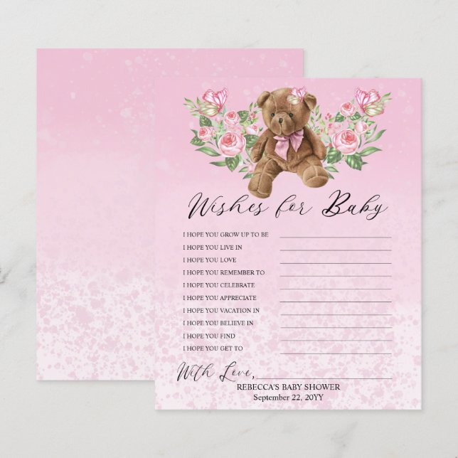 Lámina Teddy Bear Pink Floral Wiers for Baby Game (Anverso / Reverso)