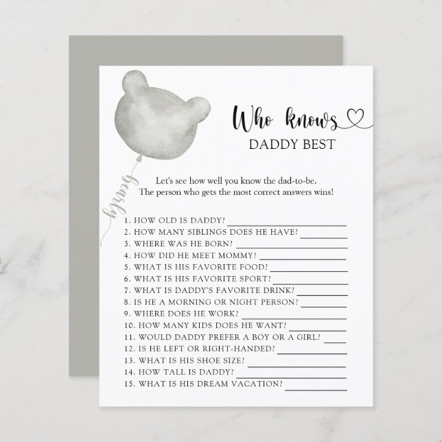 Lámina Teddy Bear quién conoce el mejor juego de DADDY (Anverso / Reverso)