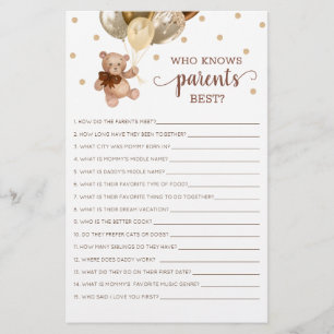 Lámina Teddy Bear quién conoce mejor a los padres en Baby