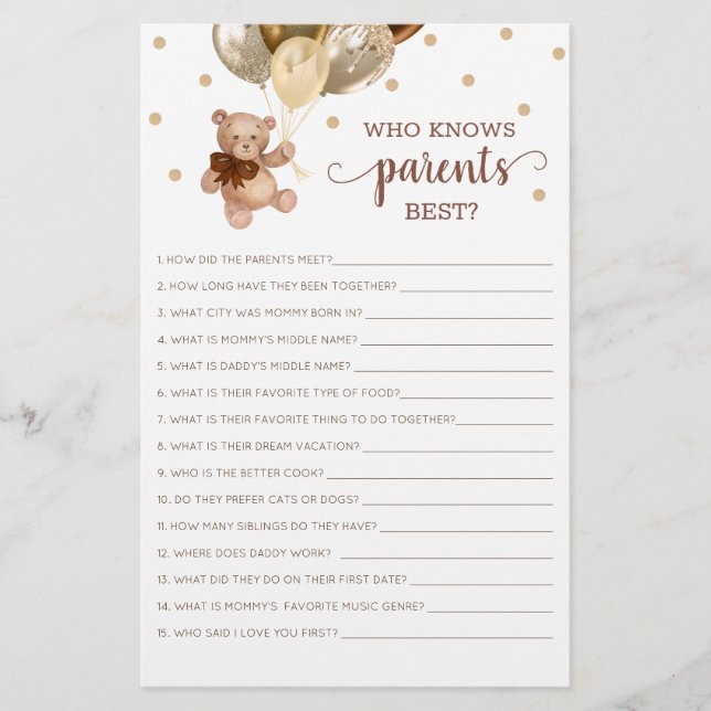 Lámina Teddy Bear quién conoce mejor a los padres en Baby (Anverso)