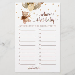 Lámina Teddy Bear Quién es ese juego de fotos de Baby Sho