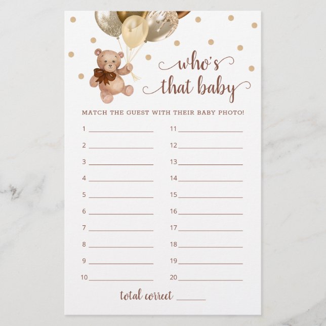 Lámina Teddy Bear Quién es ese juego de fotos de Baby Sho (Anverso)