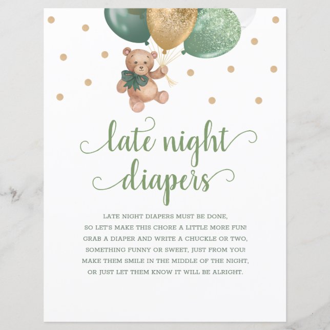 Lámina Teddy Bear Sage Green Late Night Diapers Juego (Anverso)