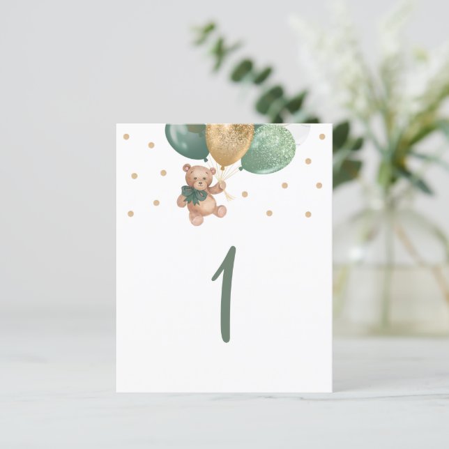 Lámina Teddy Bear Sage Green Table Number Rótulo (Anverso de pie)
