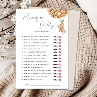 Lámina Teddy Bearly Wait Baby Shower Mommy or Daddy Game
