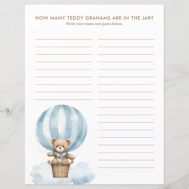 Lámina Teddy Graham Guess Game Baby Shower Answer Sheet (Anverso)