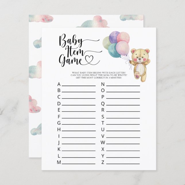 Lámina Teddy - Juego de artículos para bebés. Juego Baby  (Anverso / Reverso)