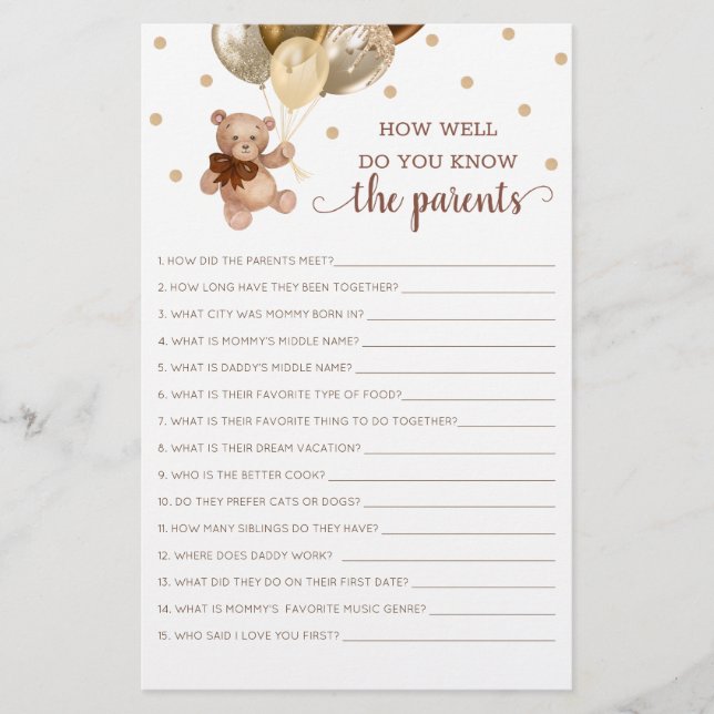 Lámina Teddy Osa Lo Bien Que Conoces El Juego De Los Padr (Anverso)