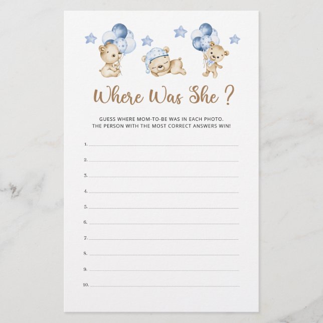 Lámina Teddy Oso niño bebé ducha dónde estaba (Anverso)