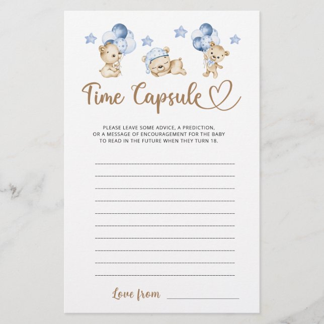 Lámina Teddy Oso niño bebé ducha Time Capsule (Anverso)