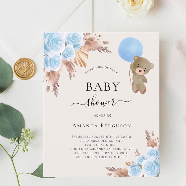 Lámina Teddy oso pampas azul niño floral Baby Shower (Subido por el creador)