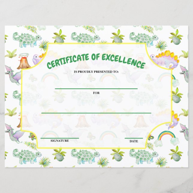 Lámina Tema del certificado de excelencia Dinosaurios (Anverso)