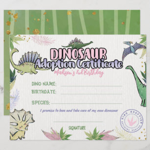 Lámina Tema del Fiesta de dinosaurios, certificado de ado