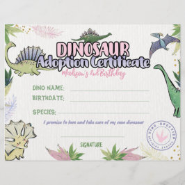 Lámina Tema del Fiesta de dinosaurios, certificado de ado