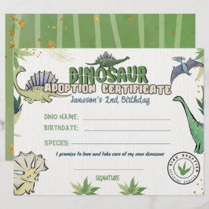 Lámina Tema del Fiesta de dinosaurios, certificado de ado