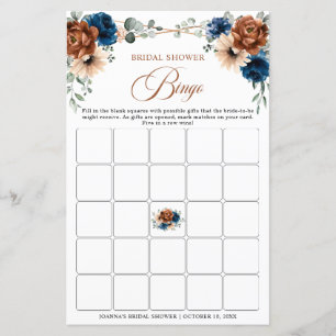 Lámina Terracota Navy Blue Greenery Bridal Shower Bingo