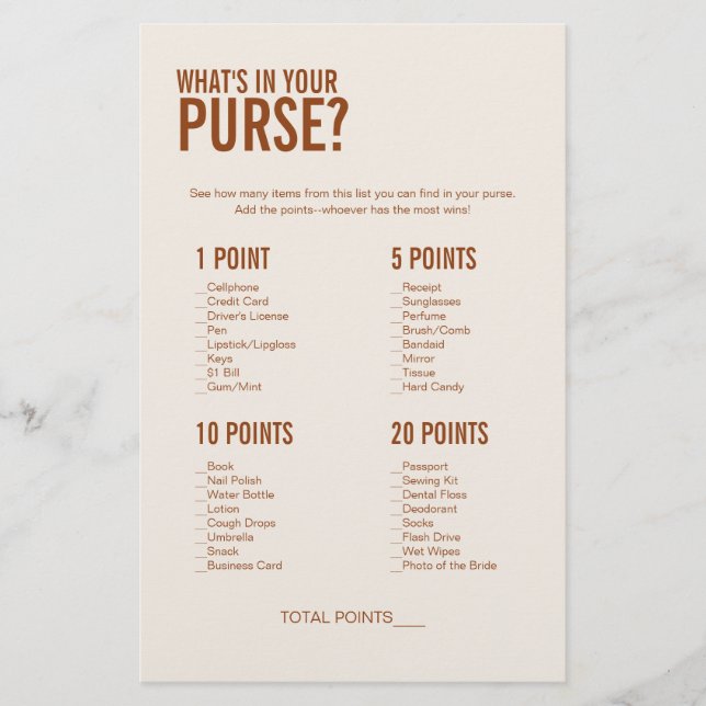 Lámina Terracota ¿Qué hay en tu bolso juego de ducha de n (Anverso)