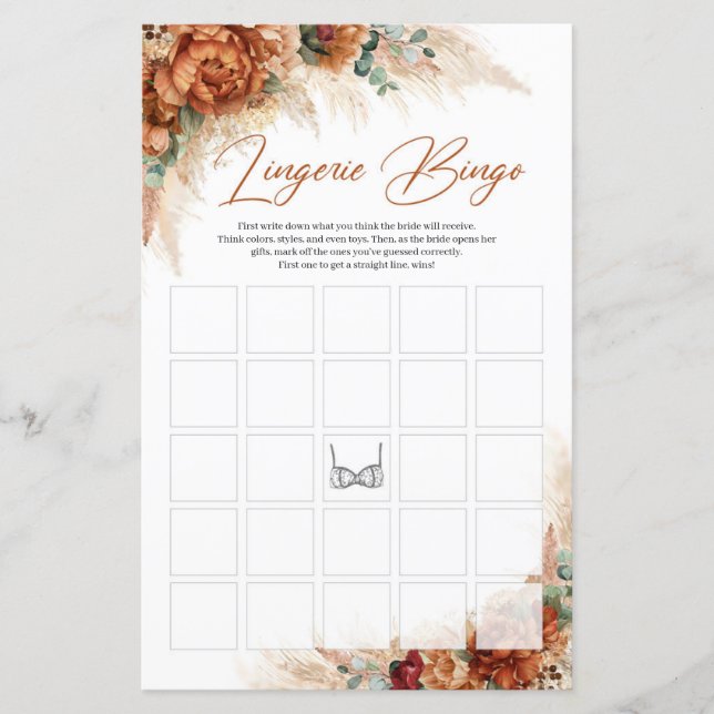 Lámina Terracota tropical burgundy pampas Lingerie Bingo (Anverso)