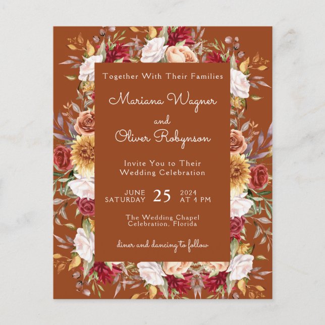 Lámina Terracotta Budget Boda floral de otoño moderno (Anverso)