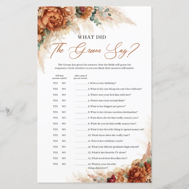 Lámina Terracotta burgundy floral Qué dijo el novio (Anverso)