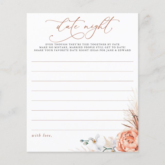 Lámina Terracotta Pampas Grass Floral Date Ideas nocturna (Anverso)