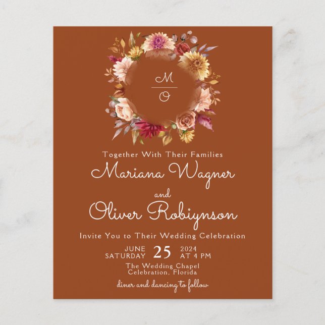 Lámina Terracotta Presupuesto Romántico Boda Floral Caída (Anverso)