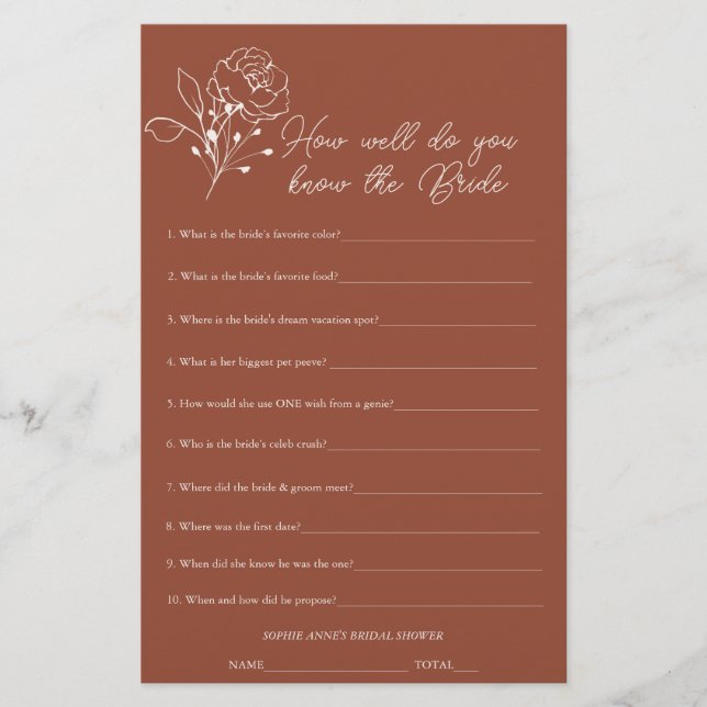 Lámina Terracotta Que Conoce El Juego De La Ducha Bridal (Anverso)