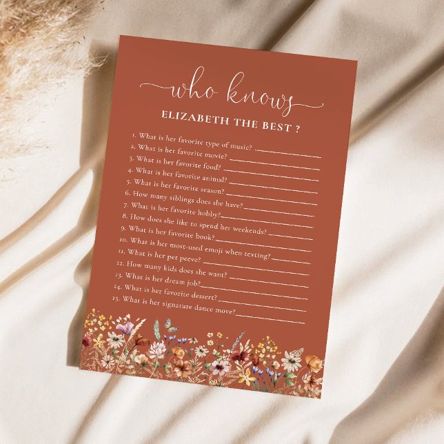 Lámina Terracotta Tiny Wildflower Bridal Shower Game (Subido por el creador)