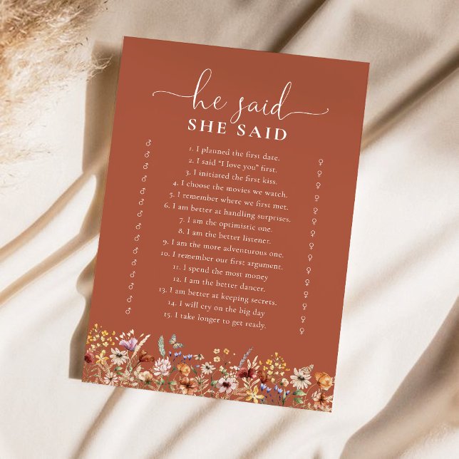 Lámina Terracotta Tiny Wildflower Bridal Shower Game (Subido por el creador)