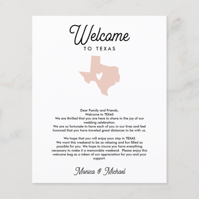 Lámina TEXAS Carta de bienvenida Itinerario CUALQUIER COL (Anverso)