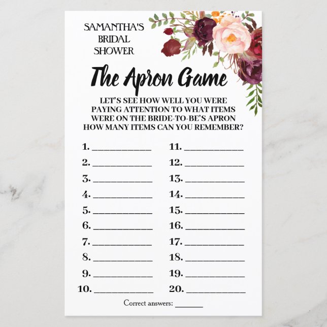 Lámina Tha Apron bridal ducha game español (Anverso)